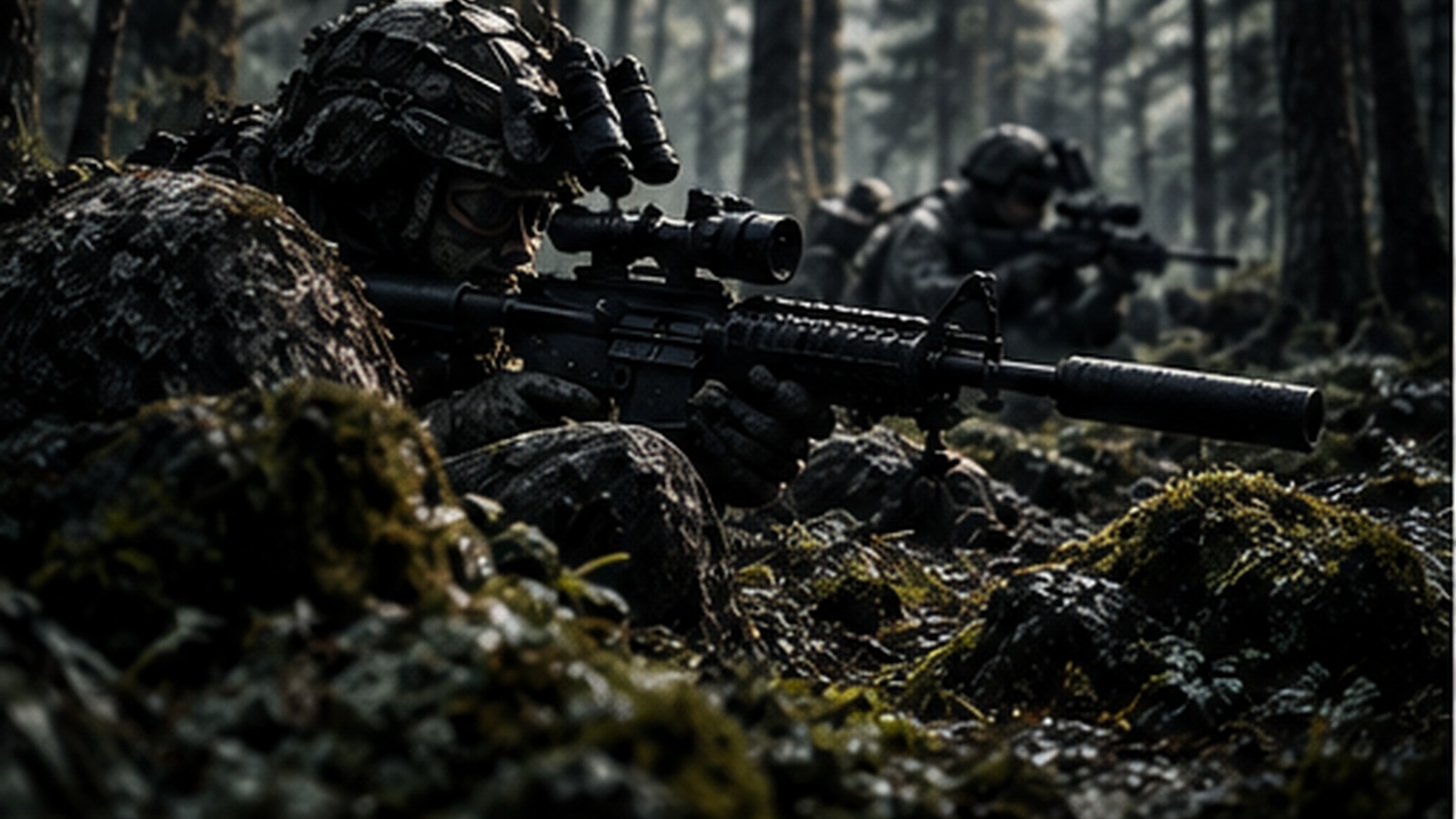 Soldater samarbetar i nordisk skog